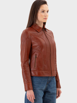 Carolyn Copper Brown Regular-Fit Vintage Damen Blouson Lederjacke aus Nappa Vollnarben-Lammleder mit Reissverschluss