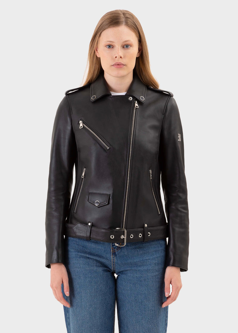 Trinity Black Onyx Regular-Fit Damen Biker Lederjacke aus Nappa Vollnarbenleder